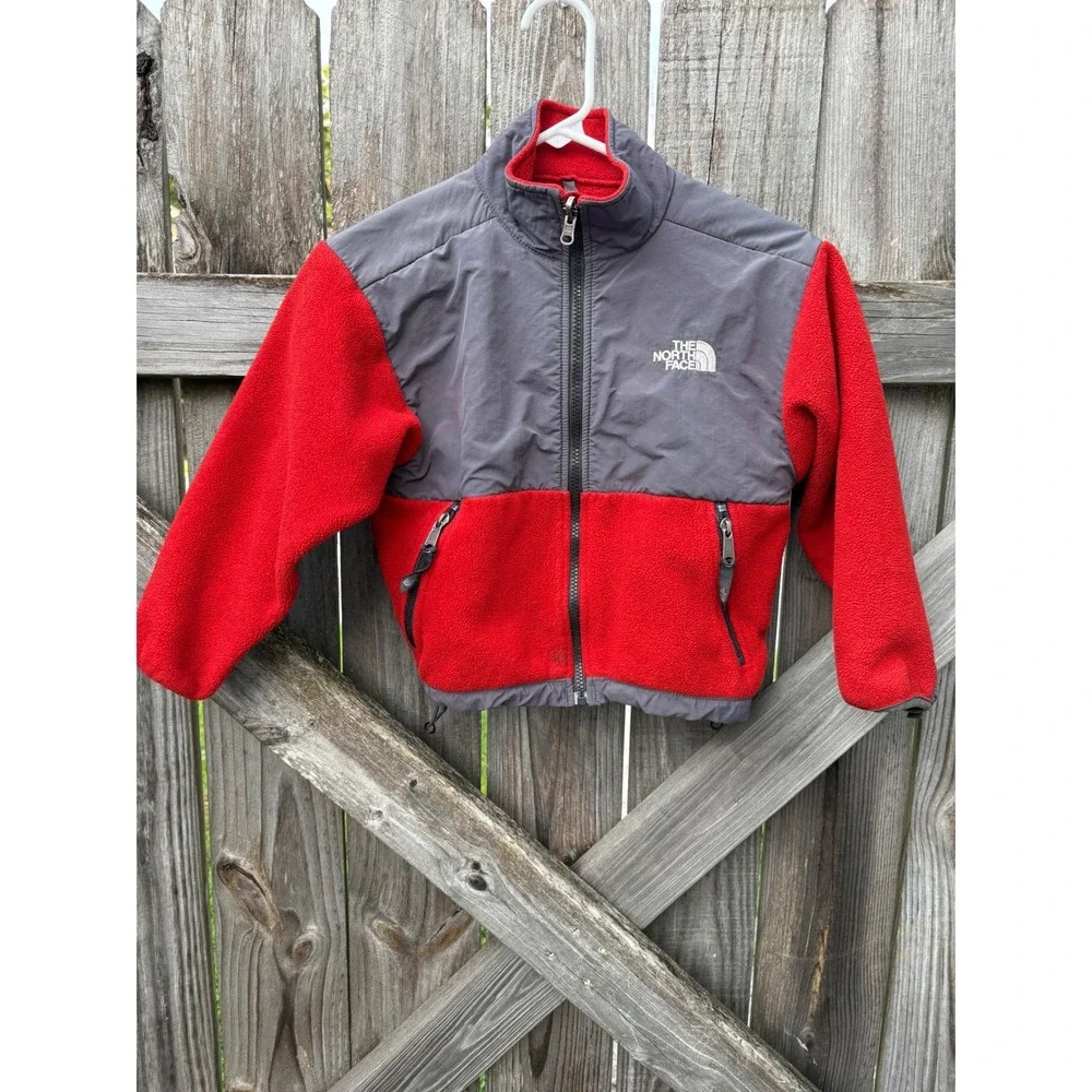 The North Face Denali Fleece Jacket Kids XS Red Grey Full Zip Denali Coat
